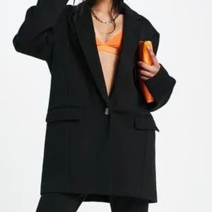 Topshop Single-Breasted Oversized Blazer Black Size 8